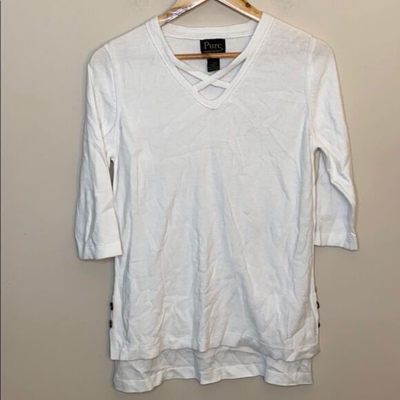 PURE Handknit White 3/4 Sleeve Tunic Button Detail - Picture 1 of 4